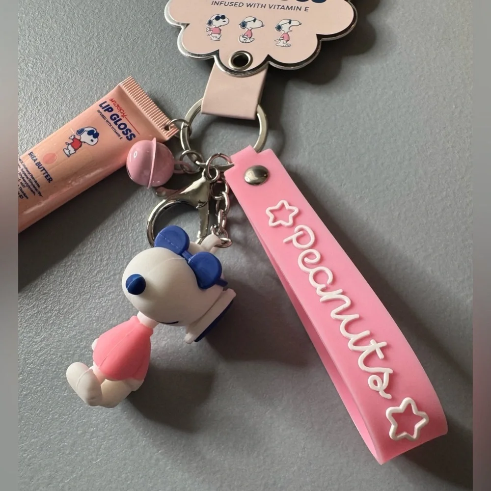 Peanuts x celavi Snoopy Pink and White Lip Gloss Keychain infused with vitamin E
